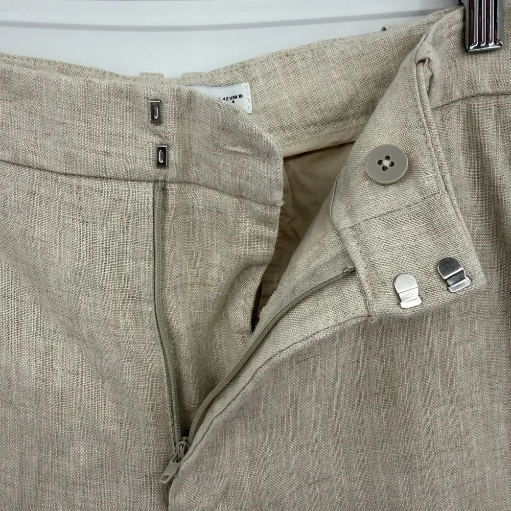 MNG Mango Linen Straight Leg Trousers in Natural | Size 10